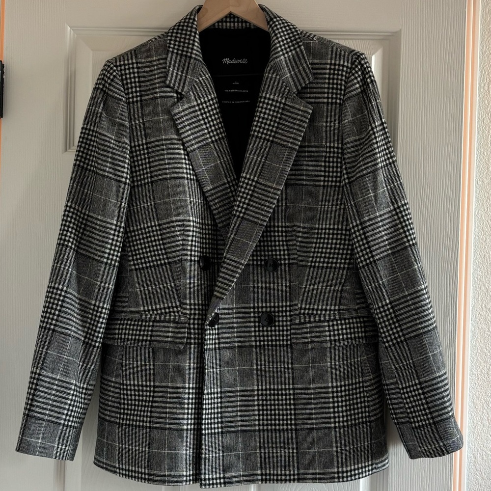 Madewell Black & Gray Plaid Double-Breasted Blazer